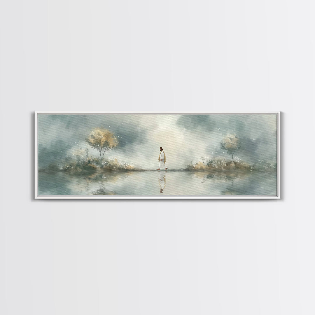 Walk Of Peace, Framed Canvas Print, Christian Wall Art, Christian Art Canvas, Panoramic Art, Large Jesus Painting