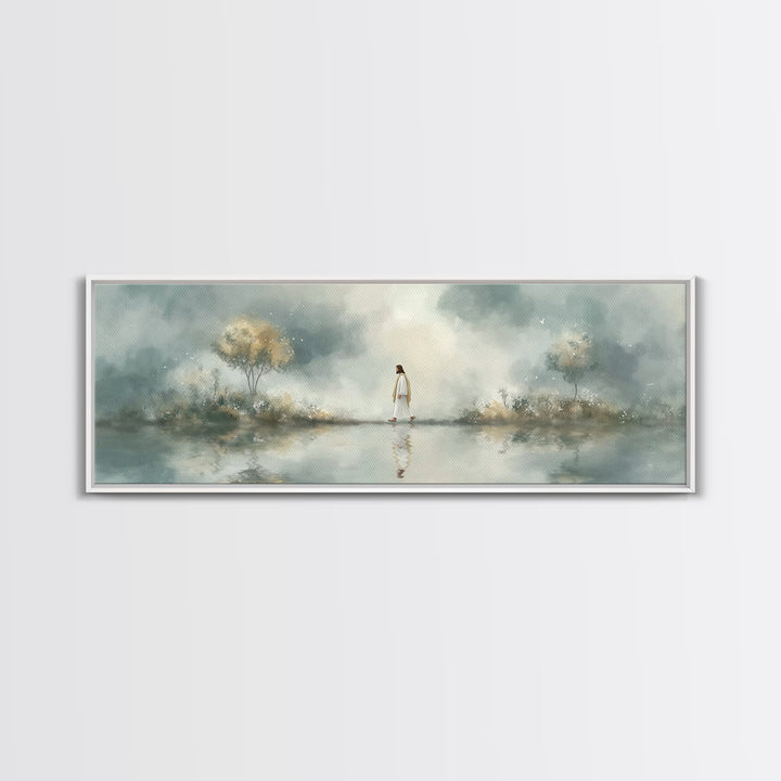 Walk Of Peace, Framed Canvas Print, Christian Wall Art, Christian Art Canvas, Panoramic Art, Large Jesus Painting