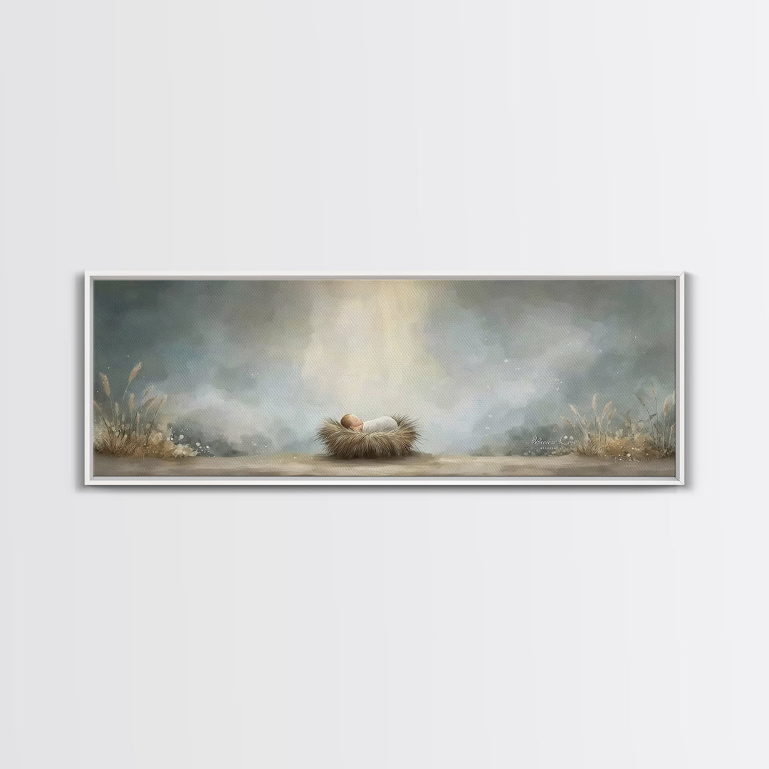 Heavenly Dawn Cradle – Framed Canvas Print – Christian Art – Panoramic Wall Art – Christian Christmas Art – Christian Art Canvas – Christma