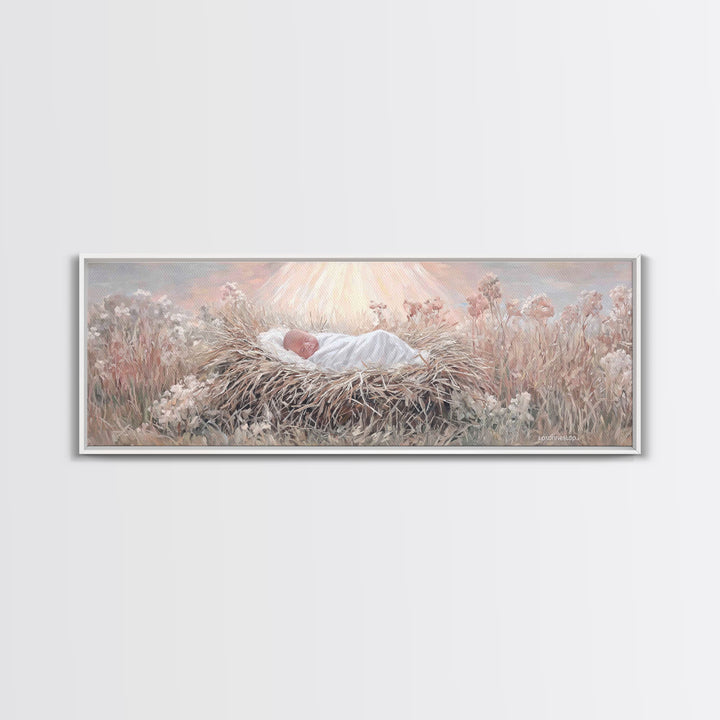 Blessed Meadow Slumber | Framed Canvas Print | Christian Art Canvas | Christmas Art | Panoramic Print | Christian Wall Art | Christian Chri