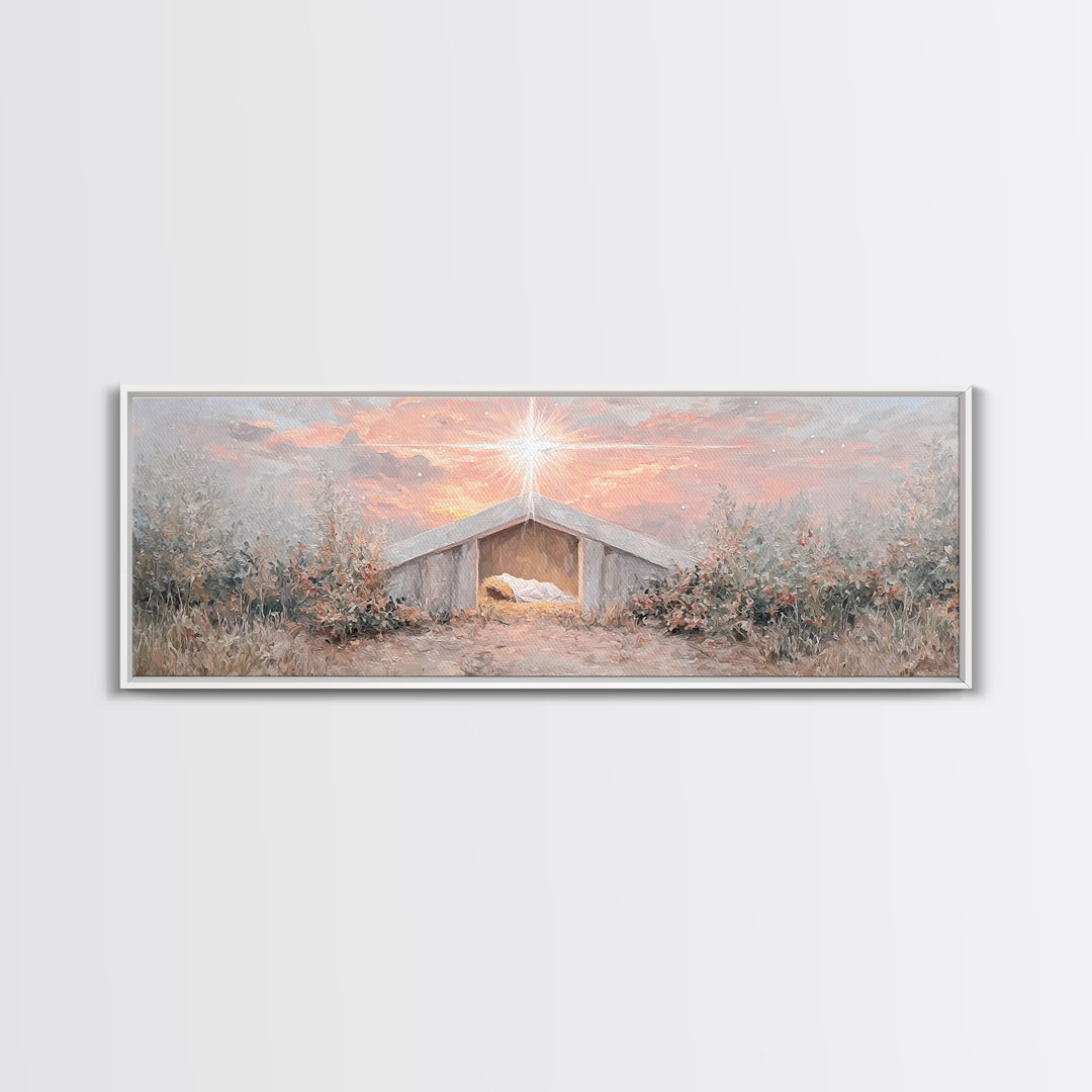 Manger Star Rising, Framed Canvas Print, Panoramic Art, Christian Wall Art, Christian Christmas Art, Jesus Art Print, Christmas Canvas Wall