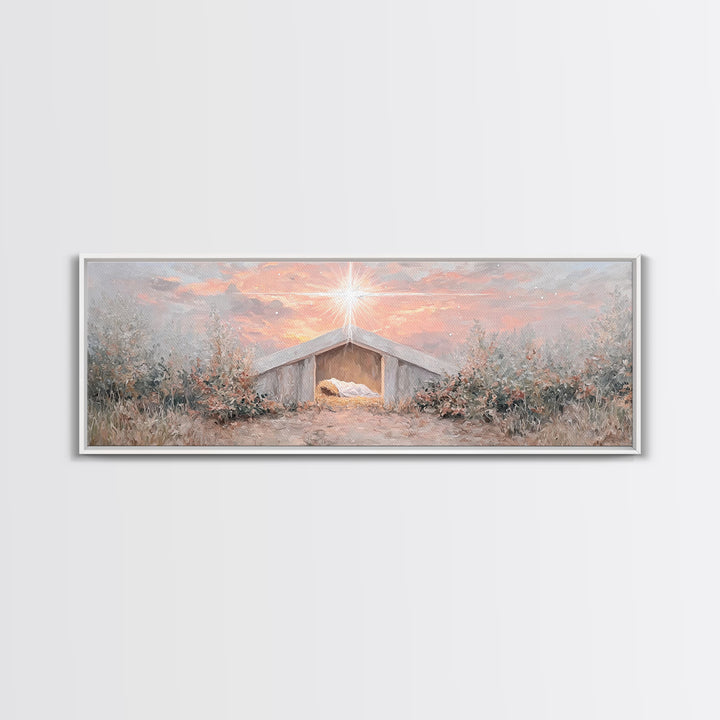 Manger Star Rising, Framed Canvas Print, Panoramic Art, Christian Wall Art, Christian Christmas Art, Jesus Art Print, Christmas Canvas Wall