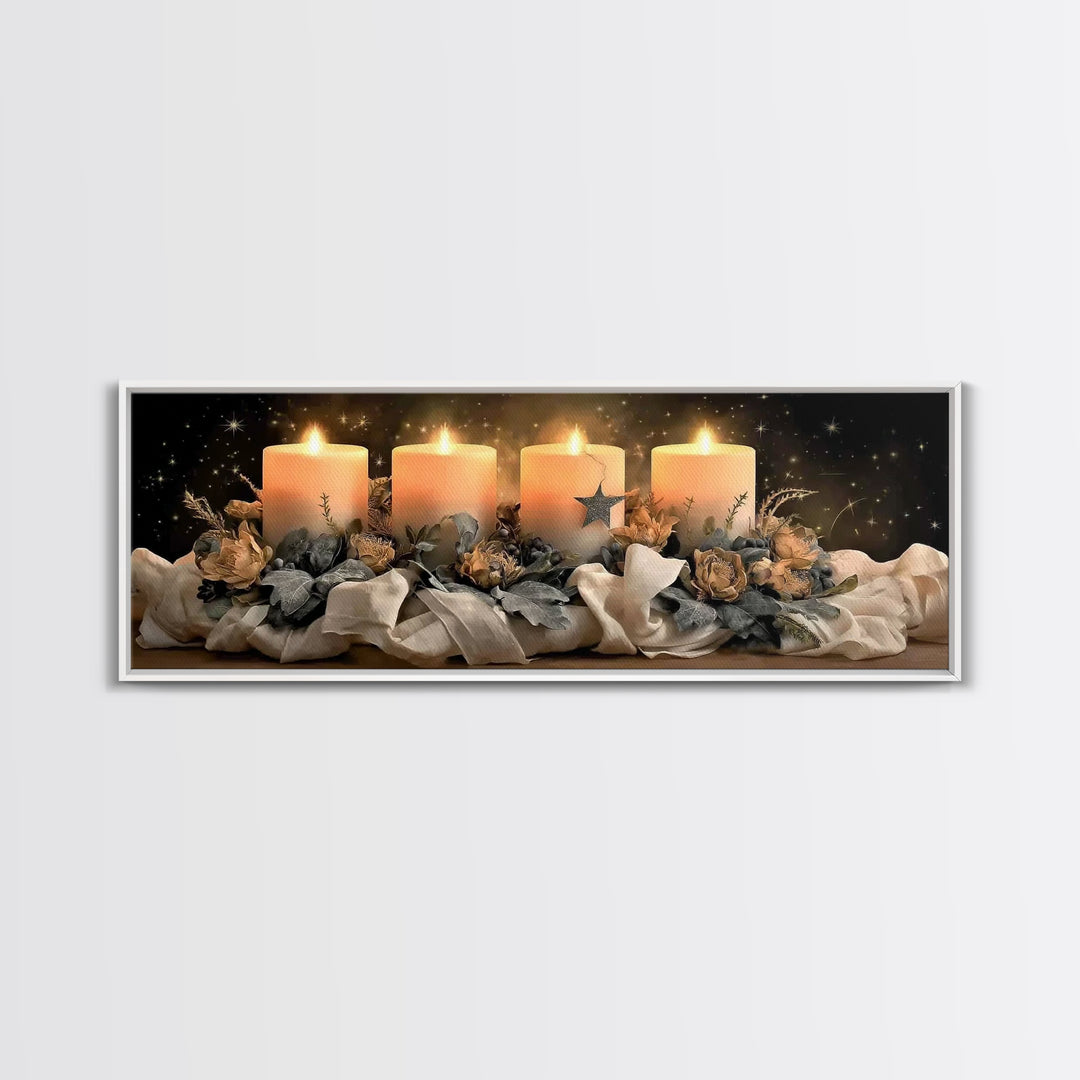 Heavenly Candle Light – Framed Canvas Print – Christian Wall Art – Christian Art Canvas – Christmas Art – Panoramic Art – Christian Christm