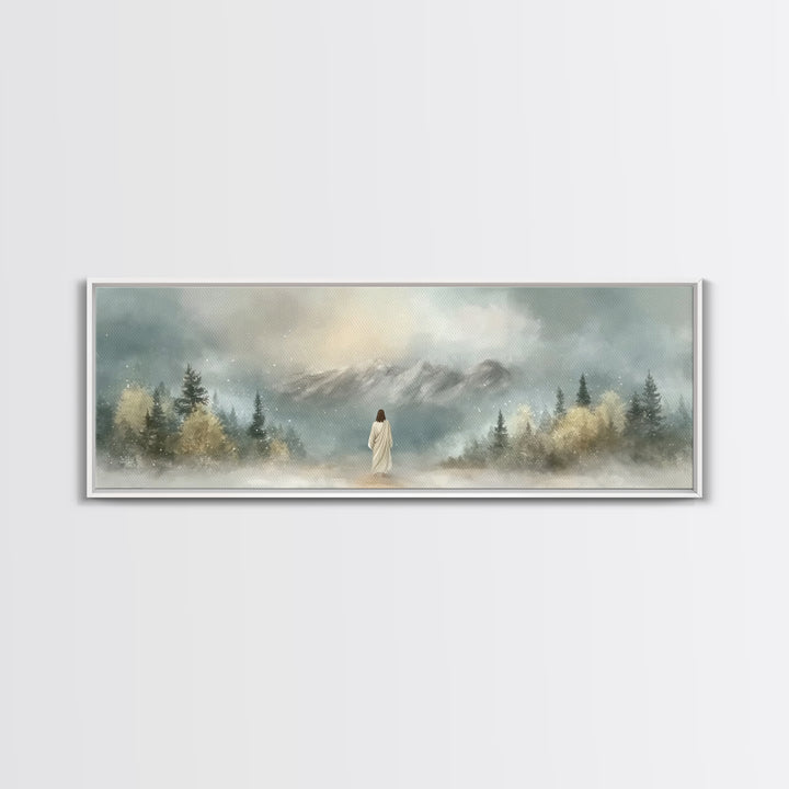 Morning Grace Walk, Framed Canvas Print, Christian Wall Art, Christian Art Canvas, Jesus Art Print, Panoramic Painting, Modern Christian Pa