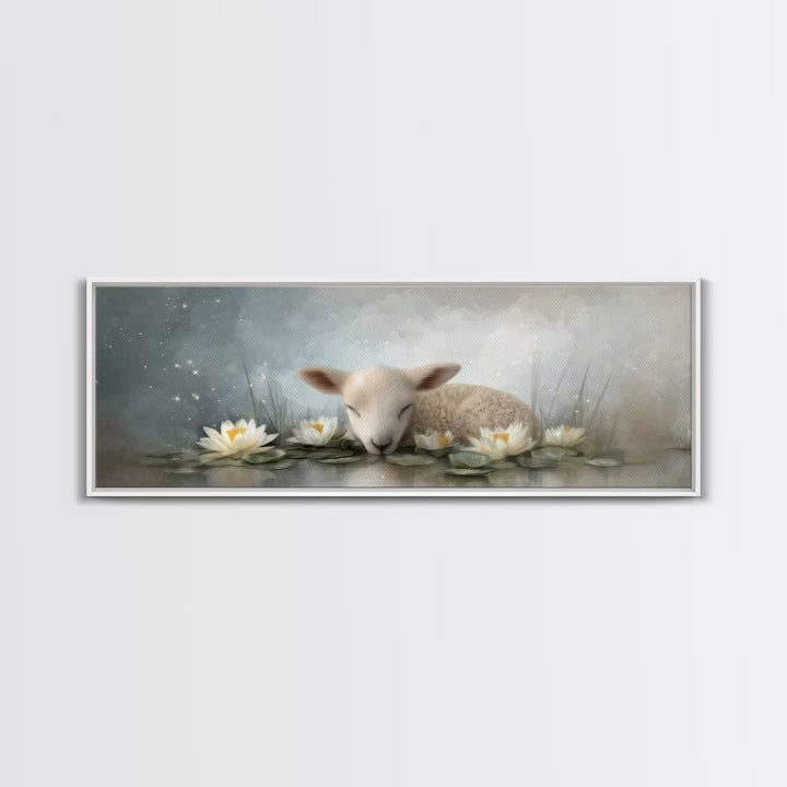 Lamb Of Peace – Framed Canvas Print – Christian Art Prints – Christian Art Work – Minimalist Christian Art – Panoramic Wall Art – Christian