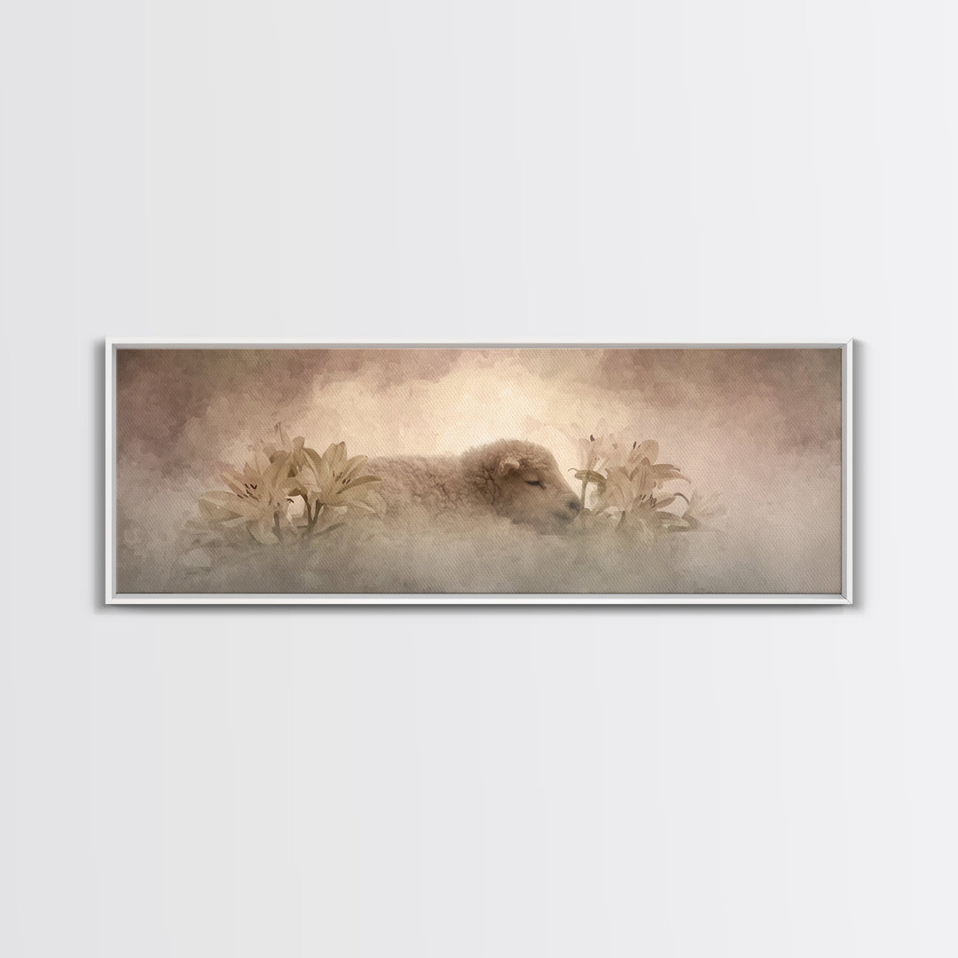 Soft Dawn Rest | Framed Canvas Print | Christian Art Work | Christian Art Canvas | Minimalist Christian Art | Panoramic Painting | Christia