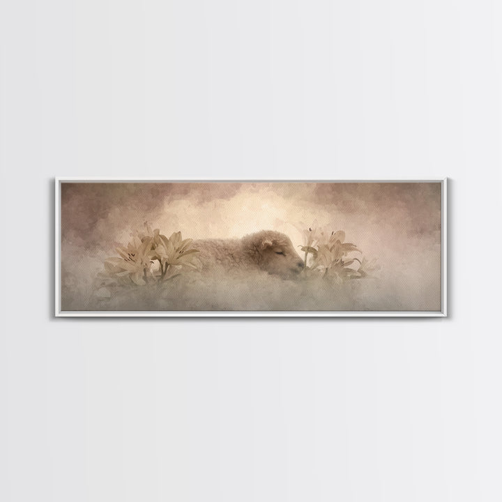 Soft Dawn Rest | Framed Canvas Print | Christian Art Work | Christian Art Canvas | Minimalist Christian Art | Panoramic Painting | Christia