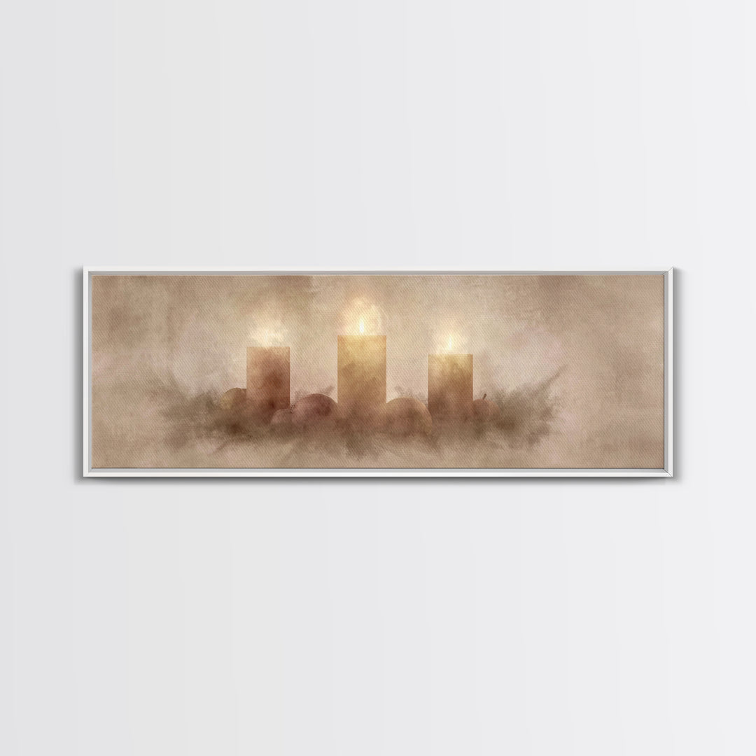 Radiant Advent Glow | Framed Canvas Print | Christian Christmas Art | Christian Wall Art | Christmas Canvas Wall Art | Panoramic Wall Art |