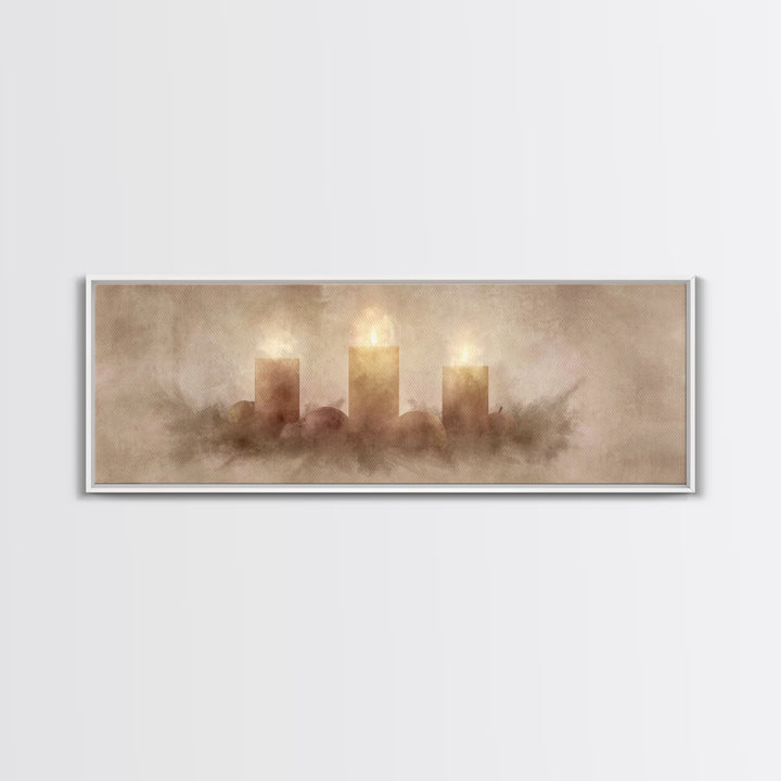 Radiant Advent Glow | Framed Canvas Print | Christian Christmas Art | Christian Wall Art | Christmas Canvas Wall Art | Panoramic Wall Art |