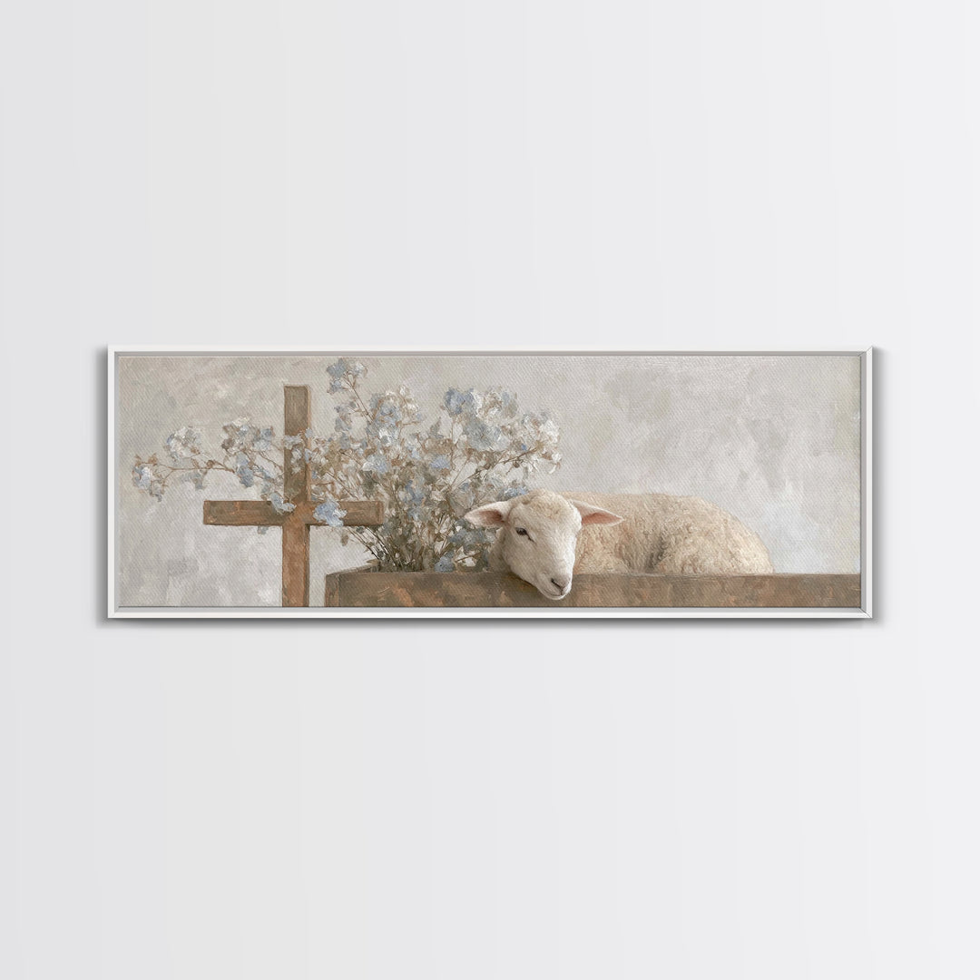Hopeful Pasture Light – Framed Canvas Print – Christian Art – Panoramic Painting – Christian Art Prints – Christmas Art Work – Christian De