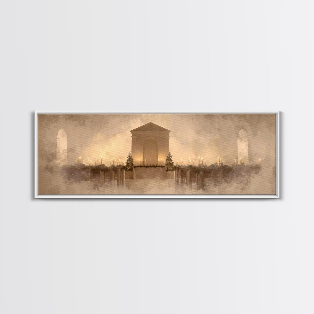 Sacred Candle Trio, Framed Canvas Print, Christian Art Canvas, Christmas Wall Art, Panoramic Print, Christian Christmas Art, Christian Wall