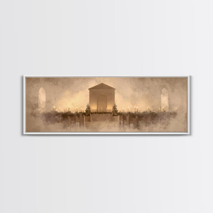 Sacred Candle Trio, Framed Canvas Print, Christian Art Canvas, Christmas Wall Art, Panoramic Print, Christian Christmas Art, Christian Wall
