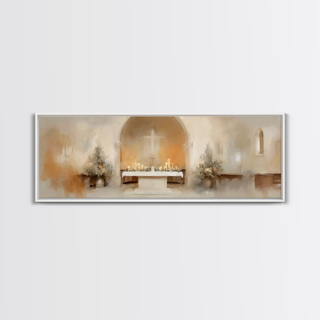 Holy Sanctuary Calm – Framed Canvas Print – Christian Art – Christian Wall Art – Panoramic Painting – Christmas Art – Christian Art Canvas