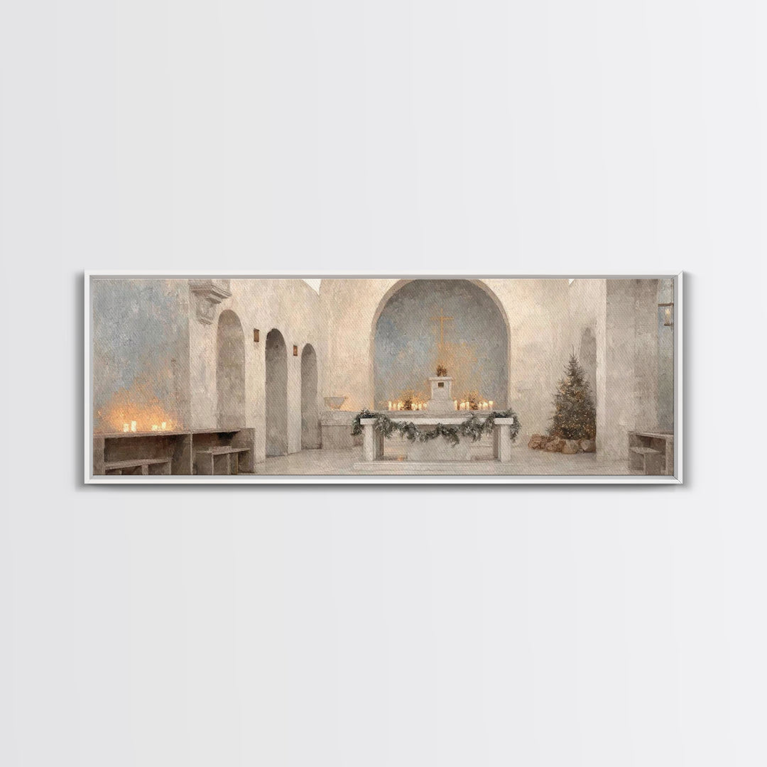 Cathedral Evening Grace – Framed Canvas Print – Christian Christmas Art – Christian Art – Christmas Canvas Wall Art – Panoramic Wall Art –