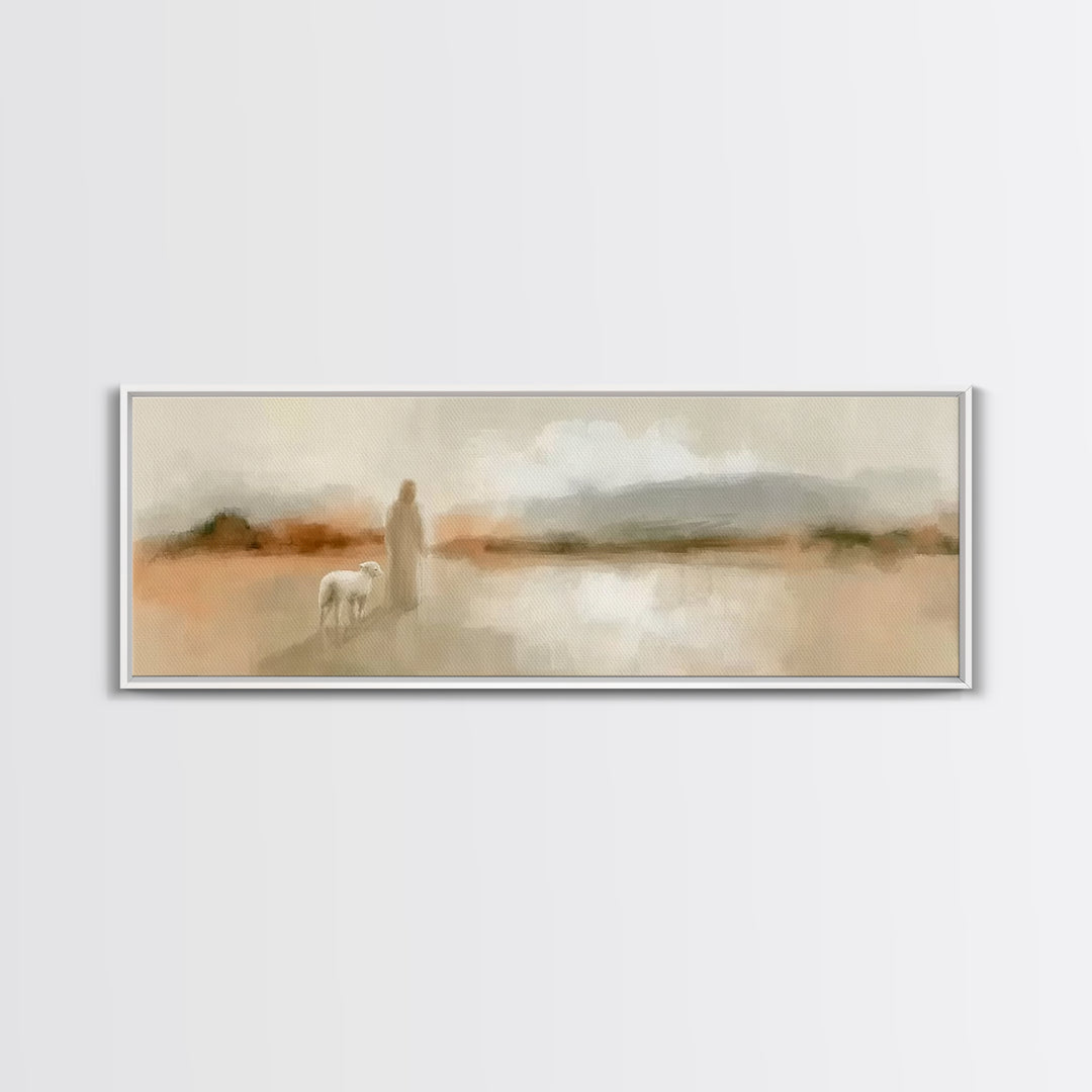 Shepherd’s Gentle Path | Framed Canvas Print | Panoramic Painting | Christian Art Canvas | Jesus Painting | Christian Wall Art | Christian