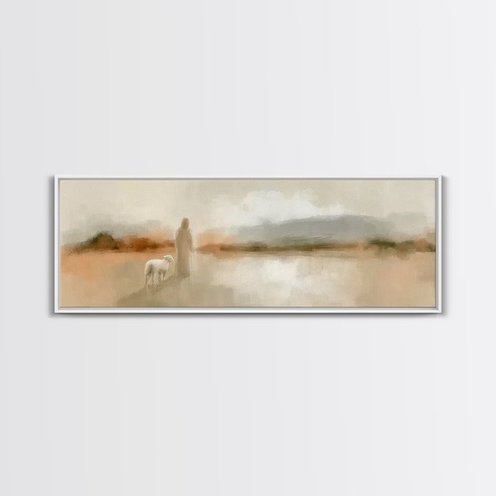 Shepherd’s Gentle Path | Framed Canvas Print | Panoramic Painting | Christian Art Canvas | Jesus Painting | Christian Wall Art | Christian