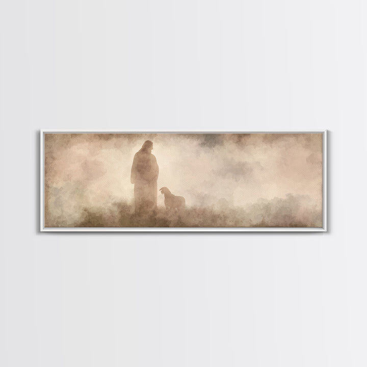 Hillside Shepherd Watch | Framed Canvas Print | Panoramic Print | Christian Art Canvas | Jesus Painting | Christian Wall Art | Christian Ar