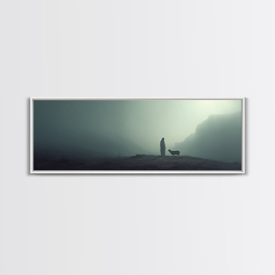 The Silent Shepherd – Framed Canvas Print – Christian Wall Art – Jesus Painting – Panoramic Art – Christian Christmas Art – Christian Decor