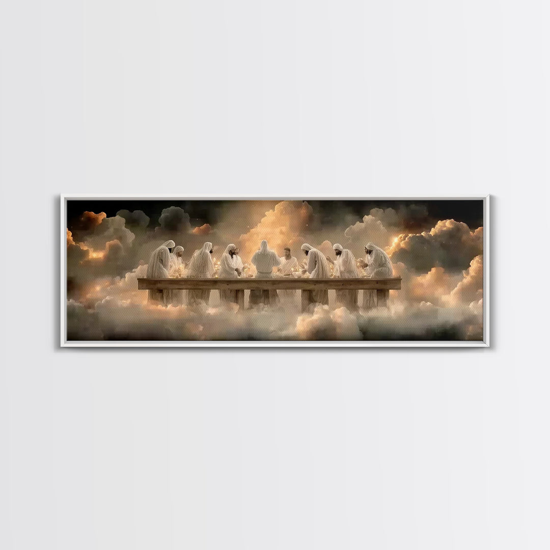 Cloudlit Supper, Framed Canvas Print, Christian Art, Christian Paintings, Panoramic Frame, Jesus Painting, Christmas Wall Art, Christian De