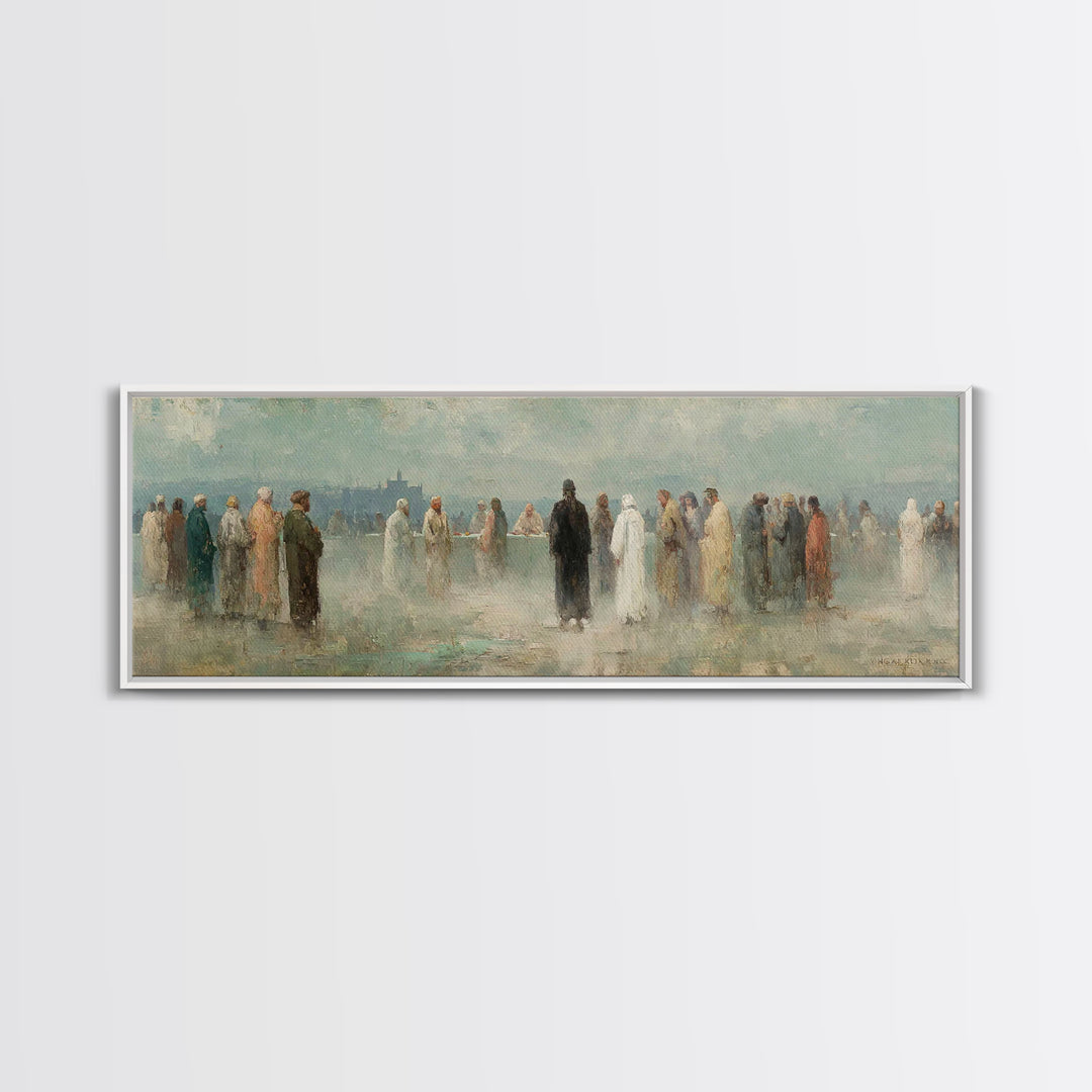 Gathered In Faith – Framed Canvas Print – Christian Art Print – Panoramic Painting – Christian Wall Art – Christmas Art Prints – Jesus Pain