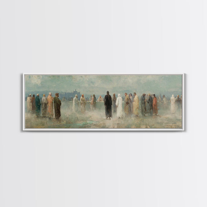 Gathered In Faith – Framed Canvas Print – Christian Art Print – Panoramic Painting – Christian Wall Art – Christmas Art Prints – Jesus Pain