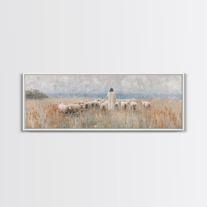 Pastoral Grace – Framed Canvas Print – Christian Wall Art – Jesus Painting – Panoramic Art – Christian Art Canvas – Christmas Art