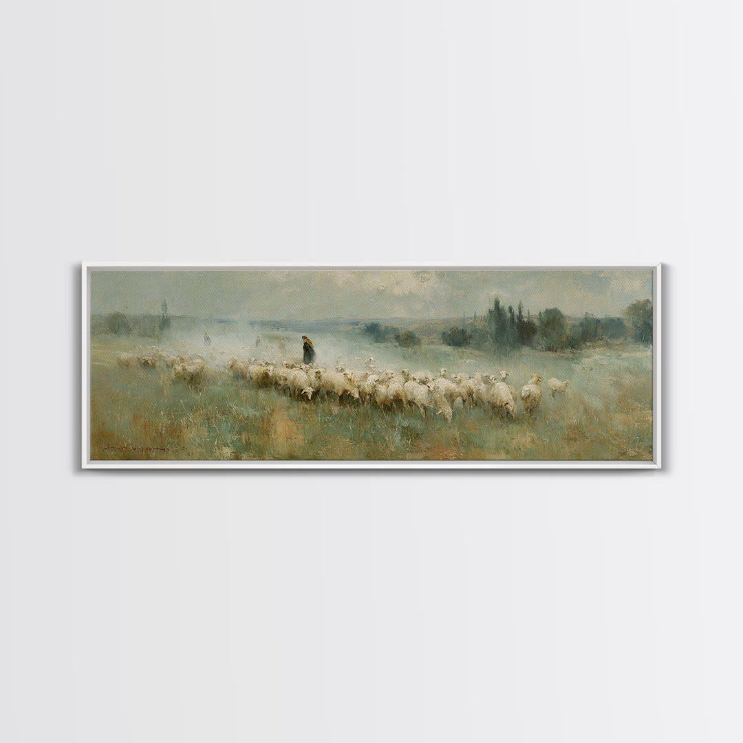 Shepherd’s Calm | Framed Canvas Print | Christian Art Canvas | Panoramic Wall Art | Jesus Painting | Christian Christmas Art | Christian De