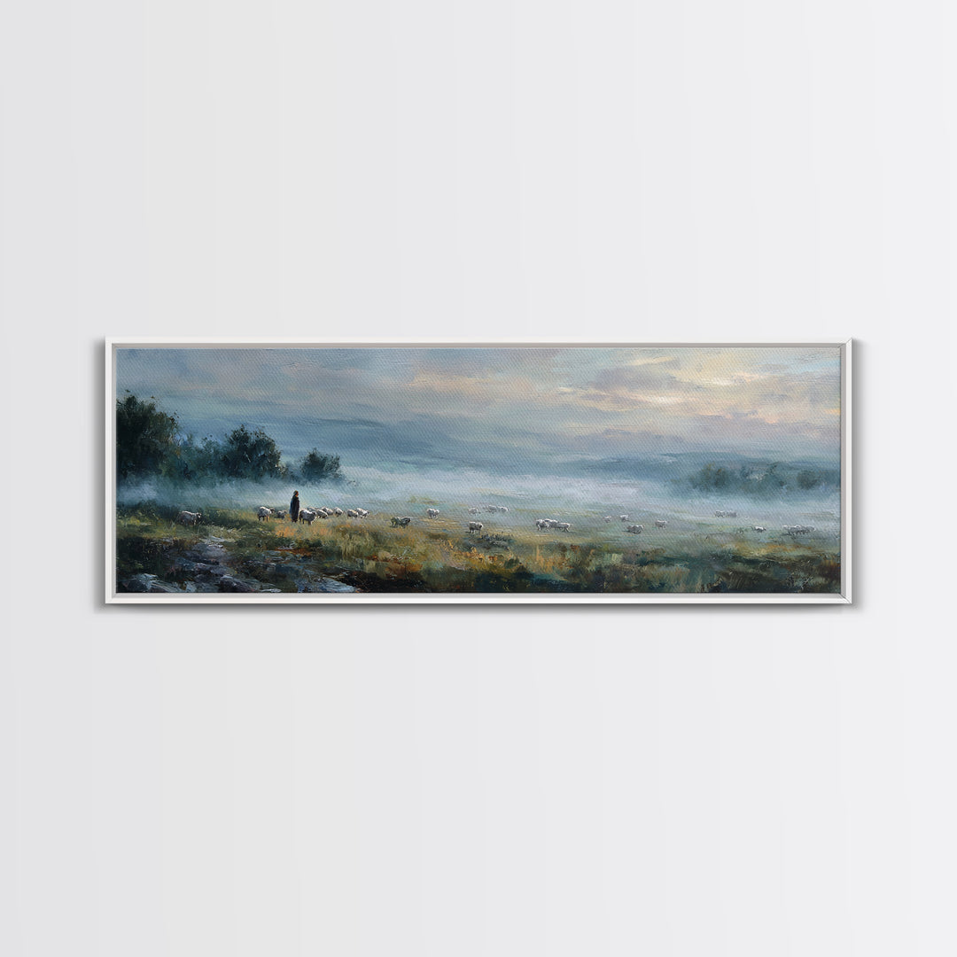 Guiding Shepherd | Framed Canvas Print | Christian Art Canvas | Panoramic Print | Large Jesus Painting | Christian Art | Christmas Art