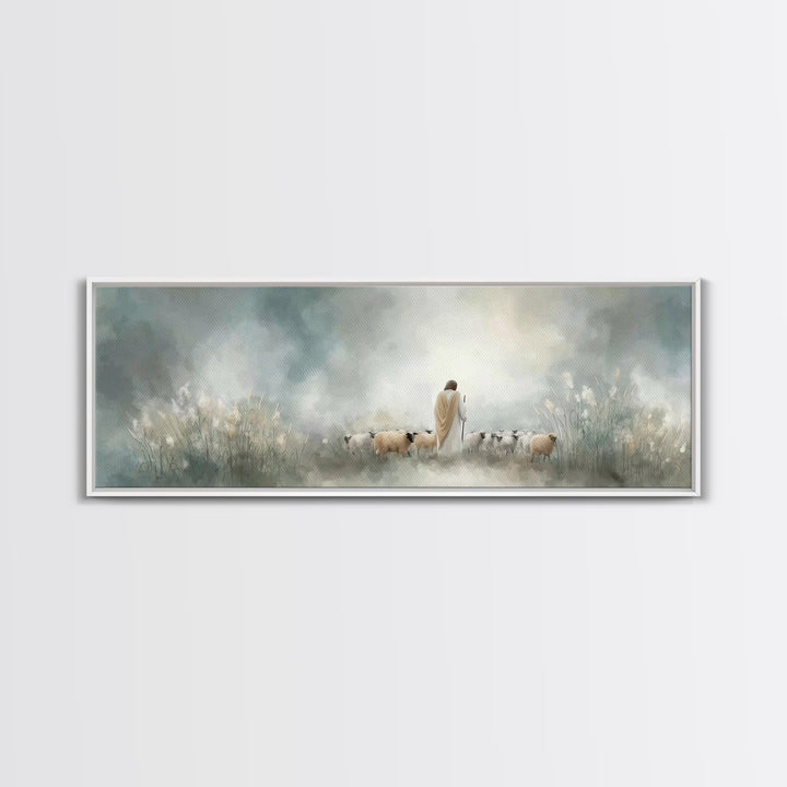 Heavenly Stillness, Framed Canvas Print, Christian Wall Art, Panoramic Frame, Jesus Art Print, Christian Christmas Art, Christian Decor