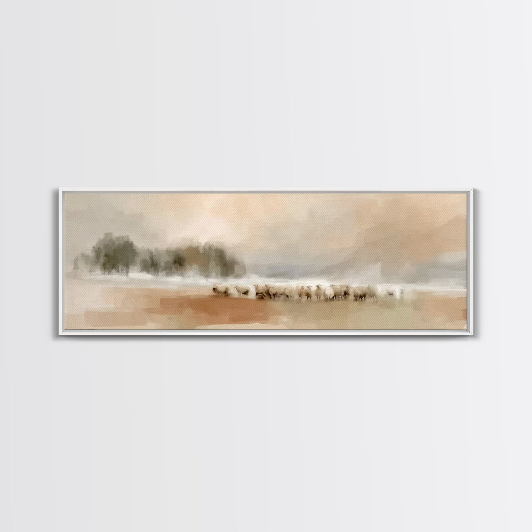 Misty Meadow Peace – Framed Canvas Print – Christian Art – Panoramic Wall Art – Jesus Painting – Christian Art Canvas – Christmas Art