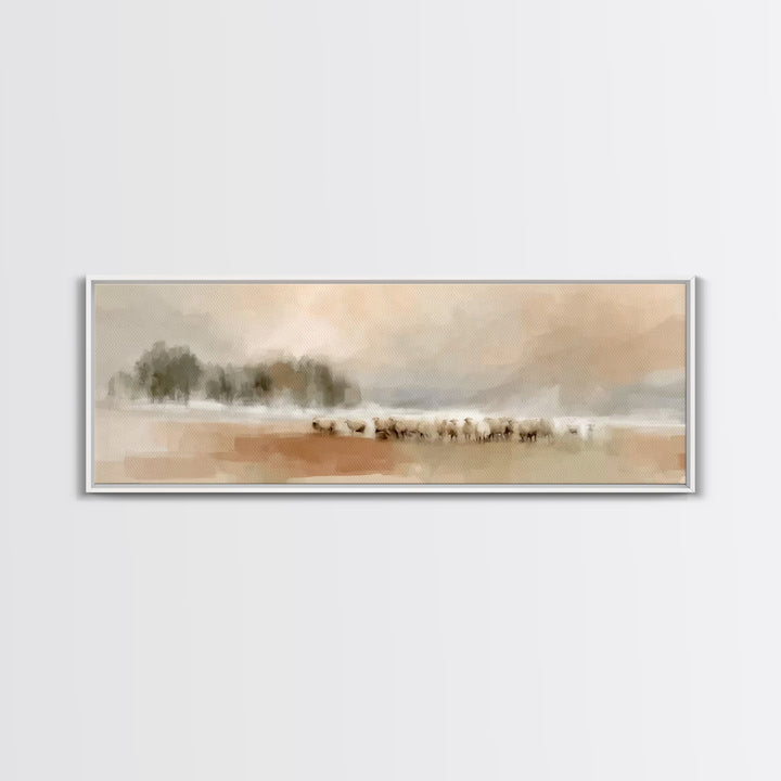 Misty Meadow Peace – Framed Canvas Print – Christian Art – Panoramic Wall Art – Jesus Painting – Christian Art Canvas – Christmas Art