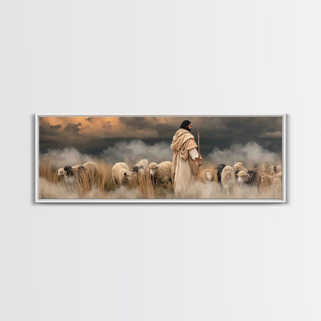 Shepherd’s Blessing – Framed Canvas Print – Christian Art Canvas – Panoramic Art – Jesus Painting – Christian Christmas Art – Christian Dec