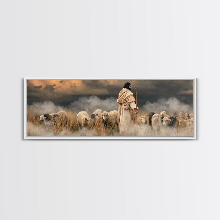 Shepherd’s Blessing – Framed Canvas Print – Christian Art Canvas – Panoramic Art – Jesus Painting – Christian Christmas Art – Christian Dec