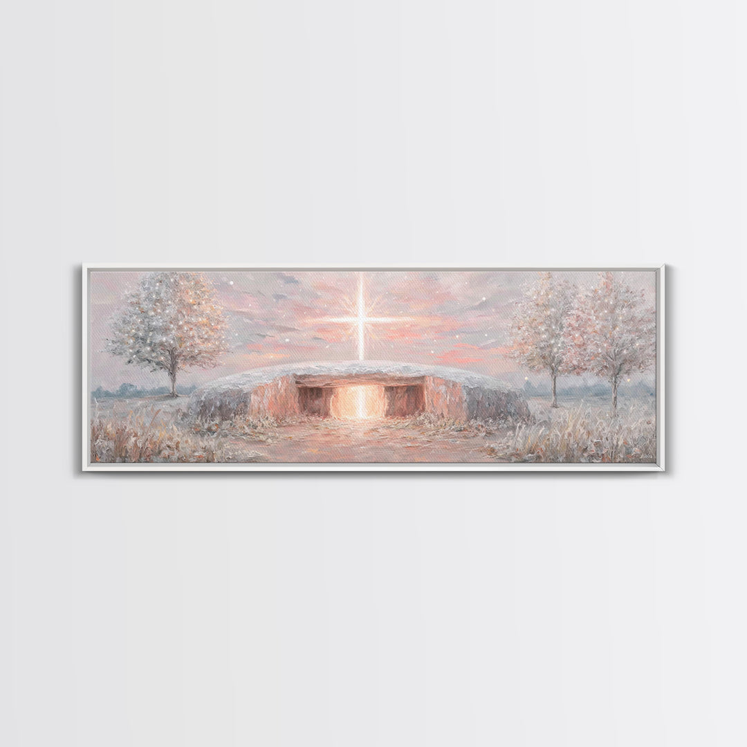 Radiant Dawn Cross, Framed Canvas Print, Christian Wall Art, Panoramic Painting, Christmas Art, Christian Art Canvas, Christian Decor