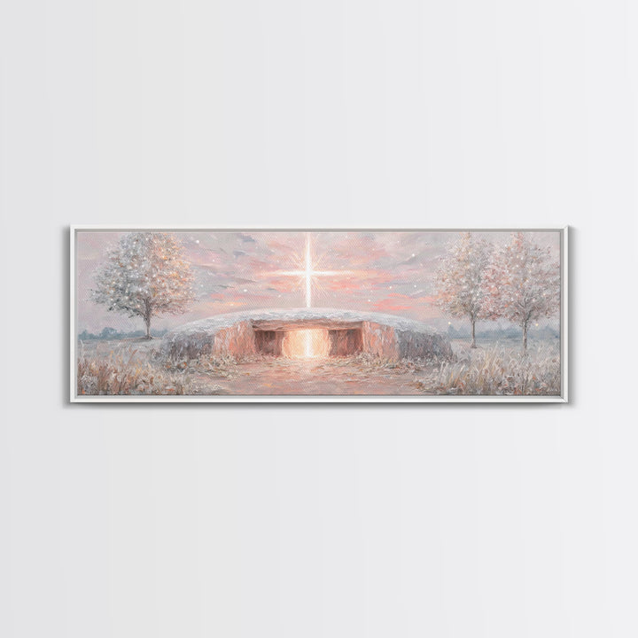 Radiant Dawn Cross, Framed Canvas Print, Christian Wall Art, Panoramic Painting, Christmas Art, Christian Art Canvas, Christian Decor