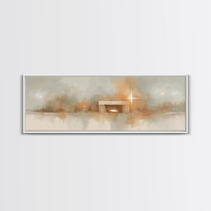 Humble Nativity | Framed Canvas Print | Christian Wall Art | Panoramic Print | Christmas Art | Jesus Christmas Art | Christian Art Print