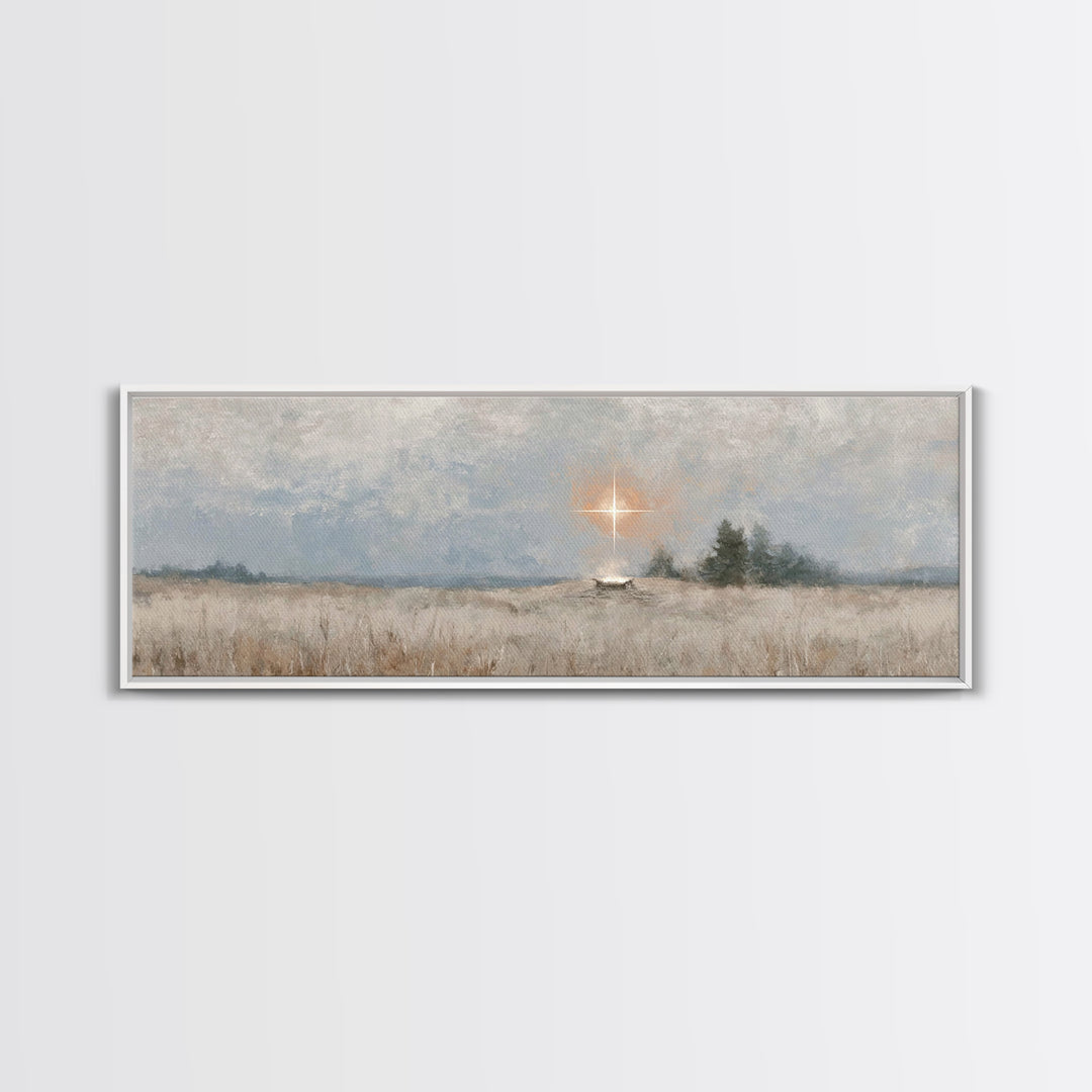 Holy Night Watch – Framed Canvas Print – Christian Christmas Art – Panoramic Painting – Christian Art Print – Christmas Wall Art – Christia
