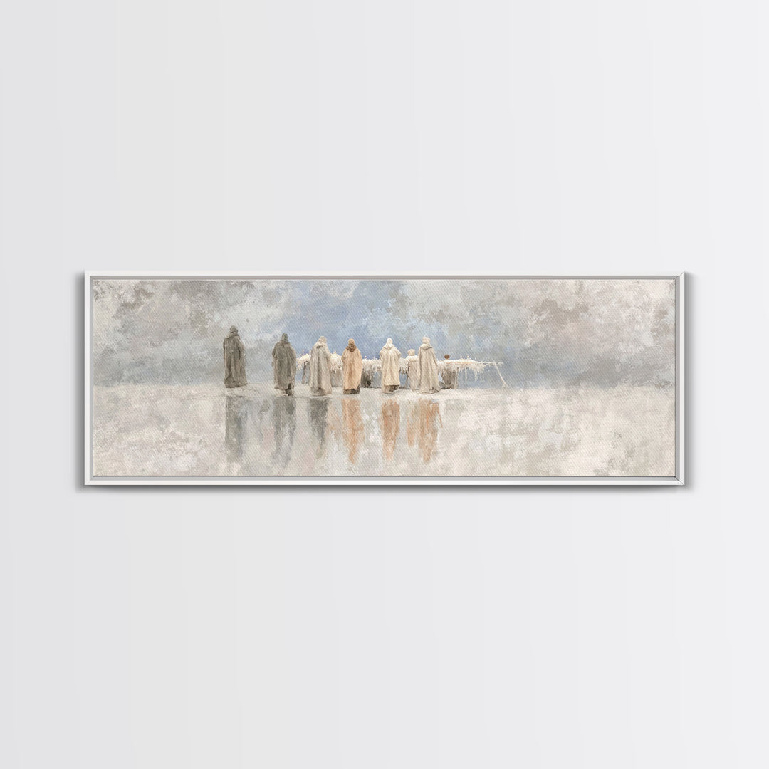 Welcoming Light | Framed Canvas Print | Christian Art Canvas | Panoramic Art | Framed Christmas Art | Christian Wall Art | Christmas Art