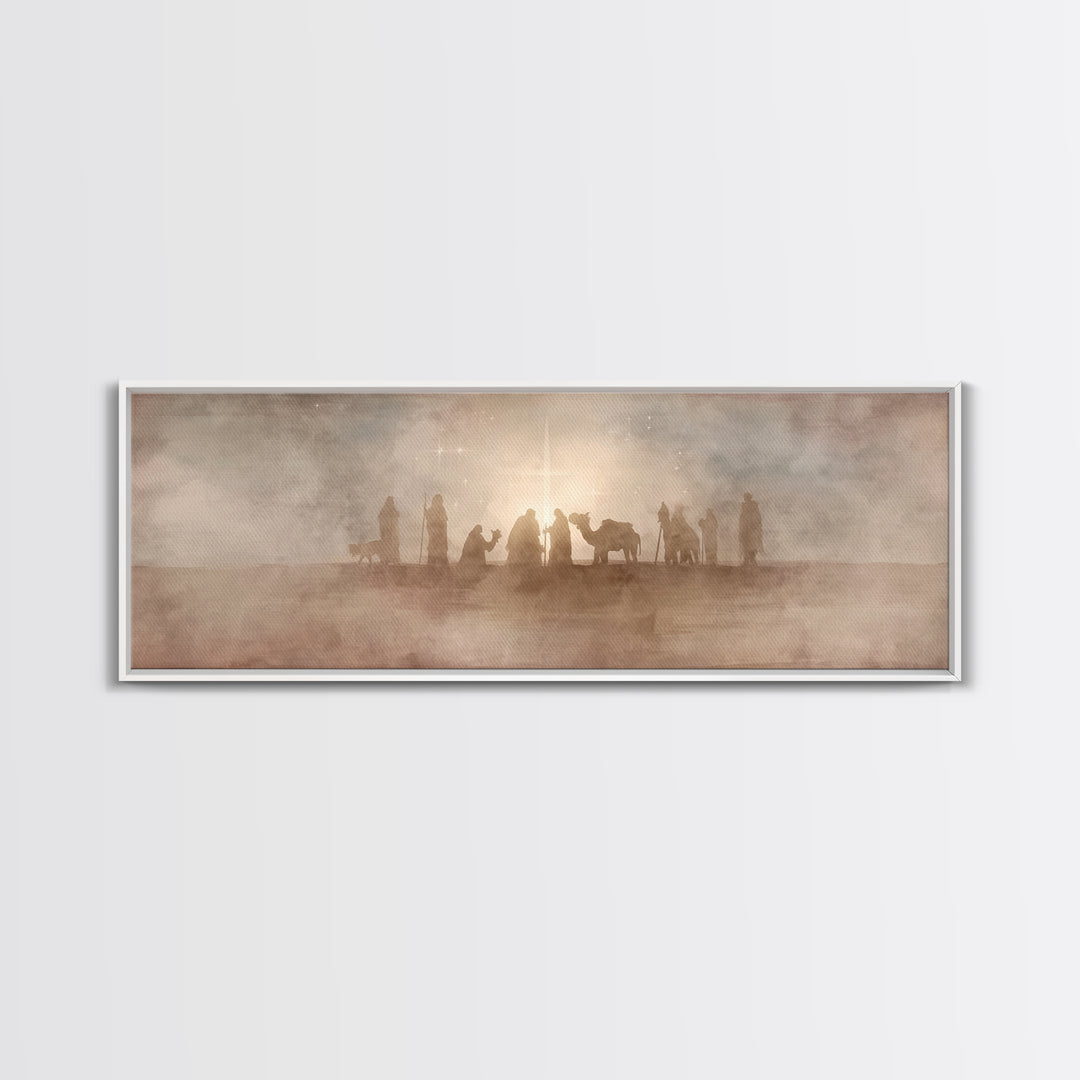 Desert Star Pilgrims, Framed Canvas Print, Christian Christmas Art, Christian Wall Art, Jesus Painting, Panoramic Wall Art, Christian Art C