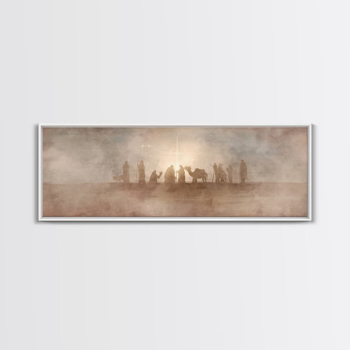 Desert Star Pilgrims, Framed Canvas Print, Christian Christmas Art, Christian Wall Art, Jesus Painting, Panoramic Wall Art, Christian Art C