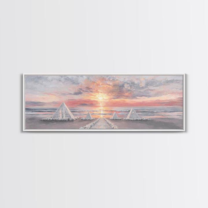 Shoreline Pyramids Light | Framed Canvas Print | Christian Wall Art | Christmas Art Prints | Christian Art Canvas | Panoramic Painting | Ch