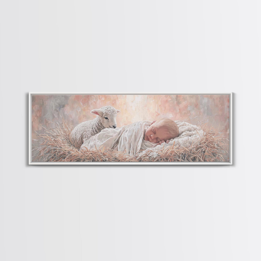Lamb Of Dawn – Framed Canvas Print – Christmas Art Prints – Panoramic Wall Art – Christian Art Canvas – Christian Christmas Decor – Jesus P