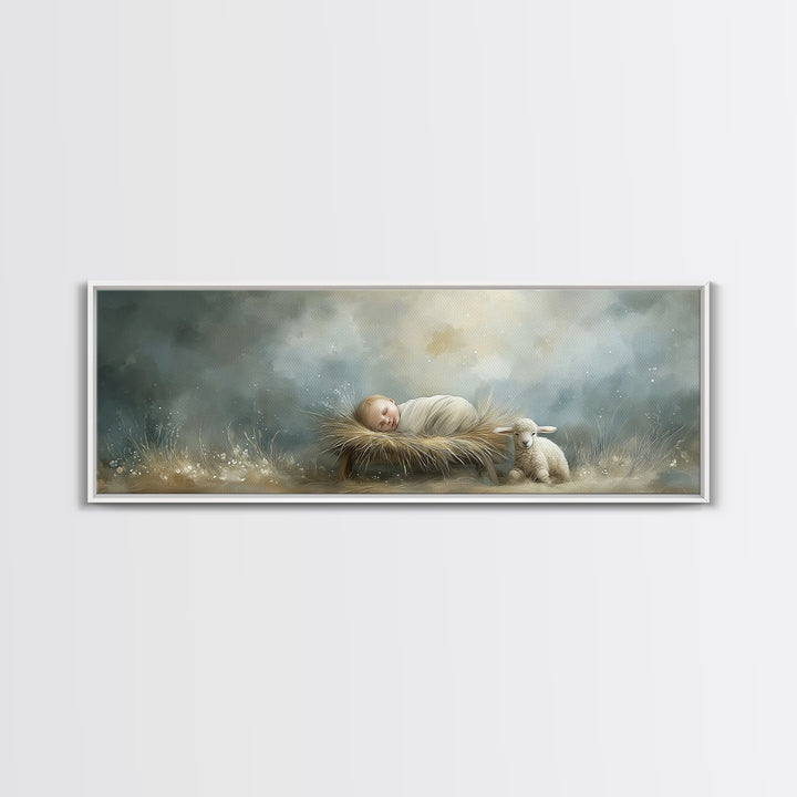 Holy Meadow Silence – Framed Canvas Print – Christian Wall Art – Christian Christmas Art – Panoramic Print – Jesus Painting – Christian Art