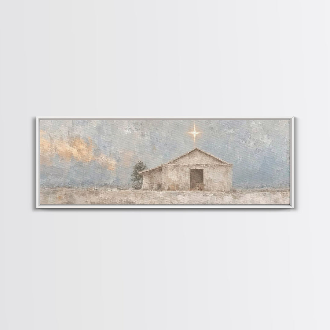Guiding Star Haven, Framed Canvas Print, Christian Wall Art, Panoramic Art, Christian Art Canvas, Christmas Wall Art, Jesus Painting