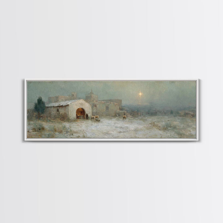 Shepherds At Twilight | Framed Canvas Print | Christian Art Canvas | Panoramic Wall Art | Christmas Wall Art | Christian Art | Jesus Painti