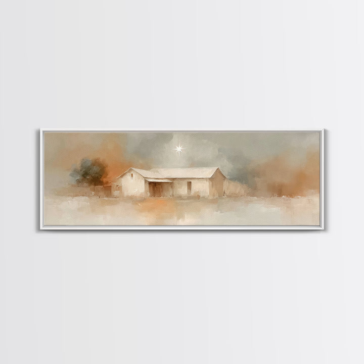 Holy Night Path, Framed Canvas Print, Christian Wall Art, Panoramic Painting, Christian Art Canvas, Christmas Art, Jesus Painting