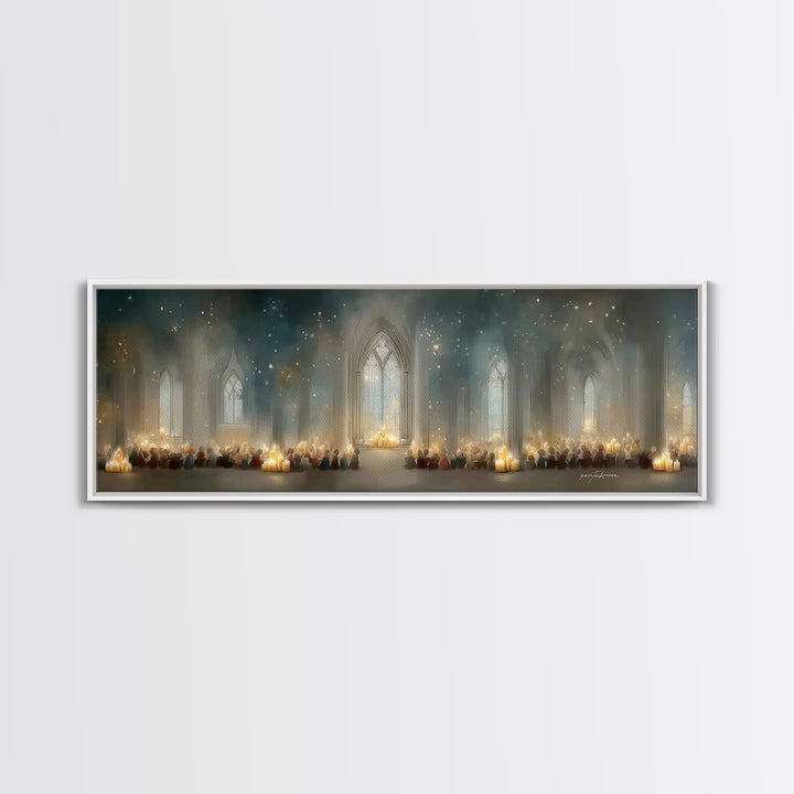 Candlelit Devotion | Framed Canvas Print | Christian Art | Christian Christmas Art | Panoramic Print | Christian Art Canvas | Christmas Wal