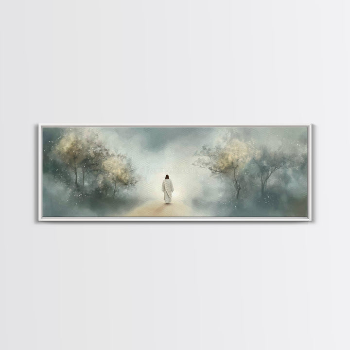 Path Of Gentle Light – Framed Canvas Print – Panoramic Art – Christian Wall Art – Jesus Painting – Christian Art Canvas – Modern Christian