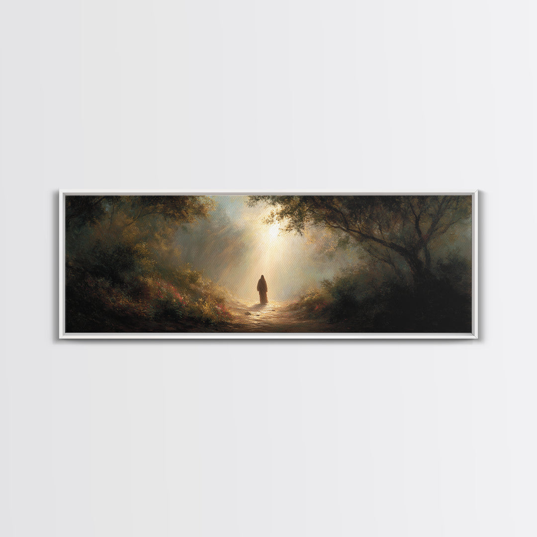 Valley Of Holy Dawn – Framed Canvas Print – Panoramic Print – Christian Art – Jesus Painting – Christian Wall Art – Modern Christian Painti