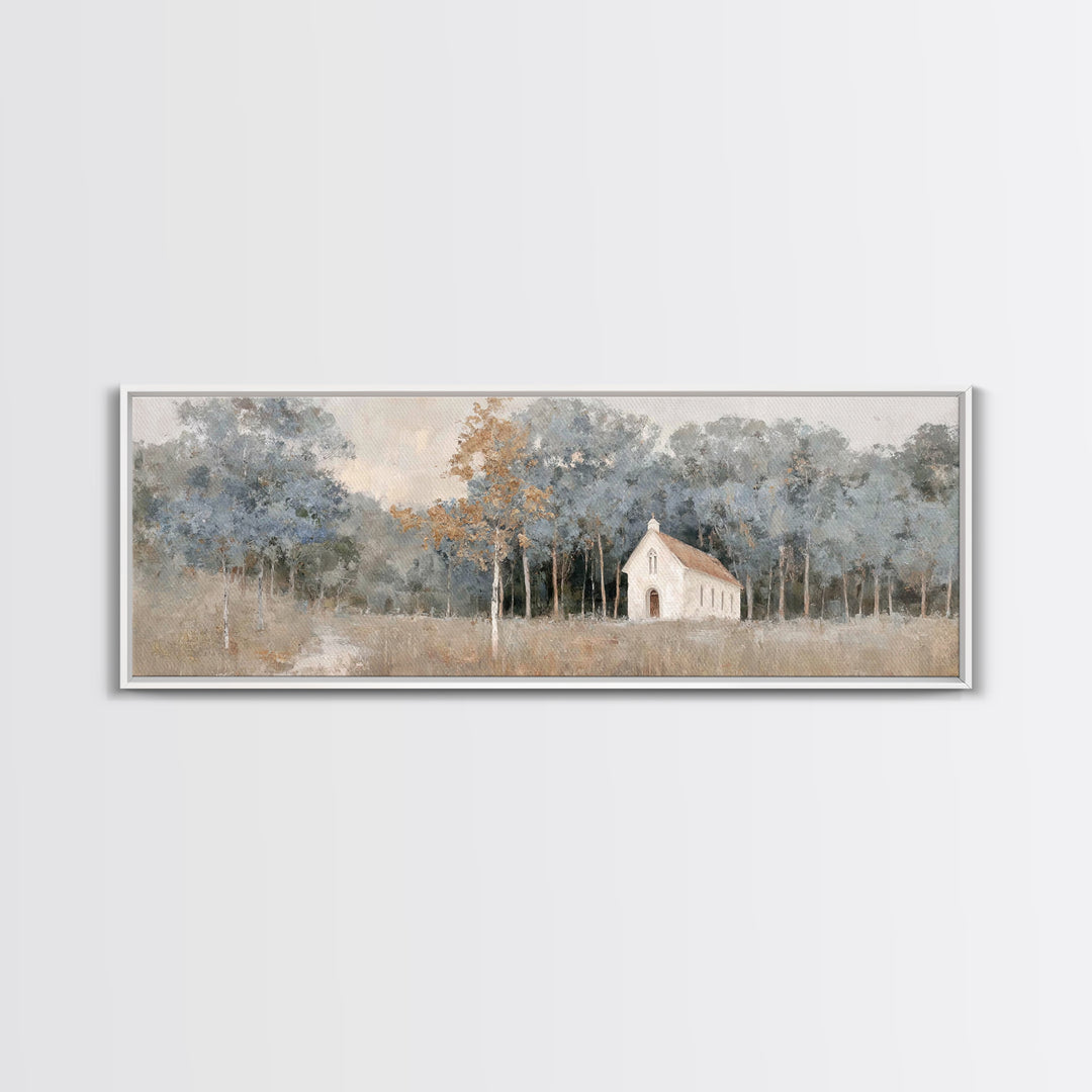 Haven Among Trees, Framed Canvas Print, Panoramic Art, Christian Wall Art, Christian Art Canvas, Christian Christmas Art, Christian Paintin